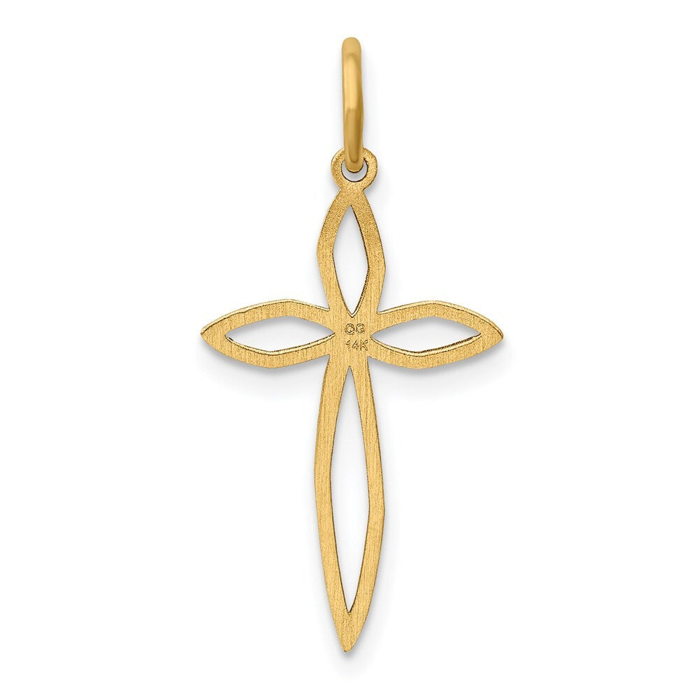 14k Yellow Gold Laser Designed Passion Cross Charm Pendant for Women