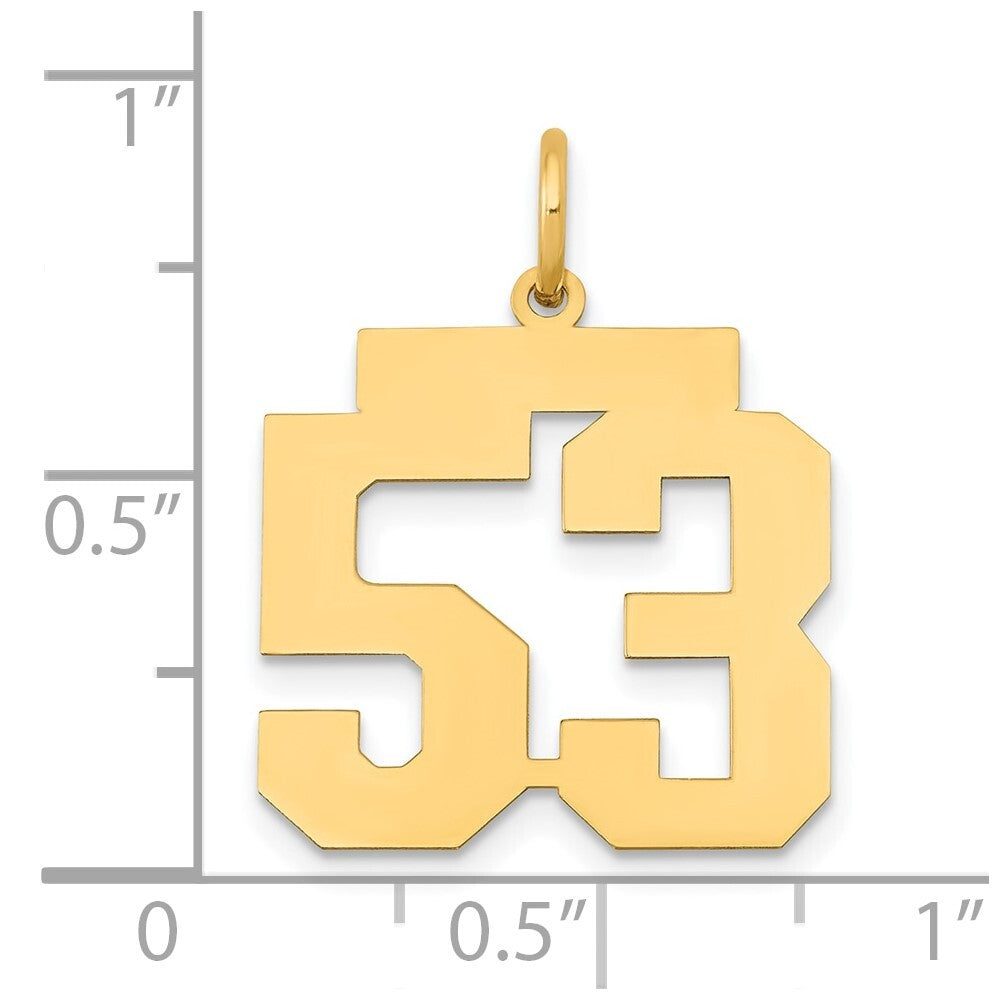 14k Yellow Gold Medium Polished Number 53 Charm Pendant for Women
