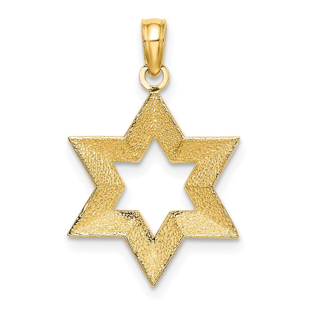 14k Yellow Gold Textured Star Of David Charm Pendant for Women