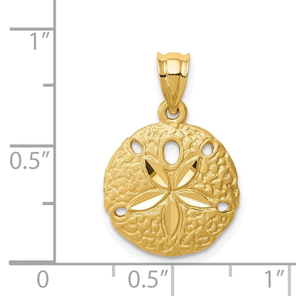 14k Yellow Gold Brushed Diamond-Cut Sand Dollar Pendant for Women