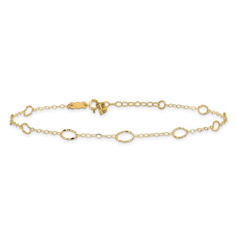 14k Yellow Gold Textured Oval Shapes 11" Anklet