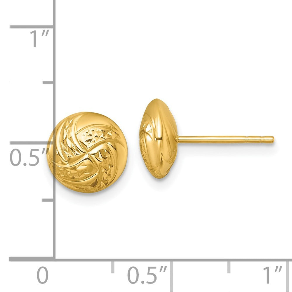 14k Yellow Gold Polished Textured Hollow Button Earrings