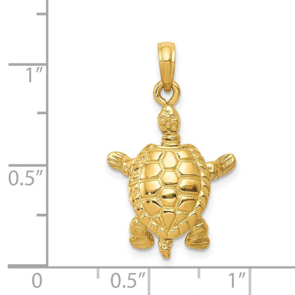 14k Yellow Gold Solid Polished 3-D Moveable Turtle Pendant for Women