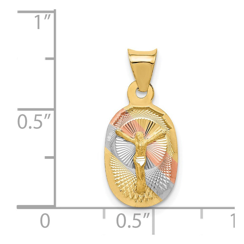 14k Yellow Gold Rose and White Rhodium Diamond-Cut Corpus Oval Pendant for Women