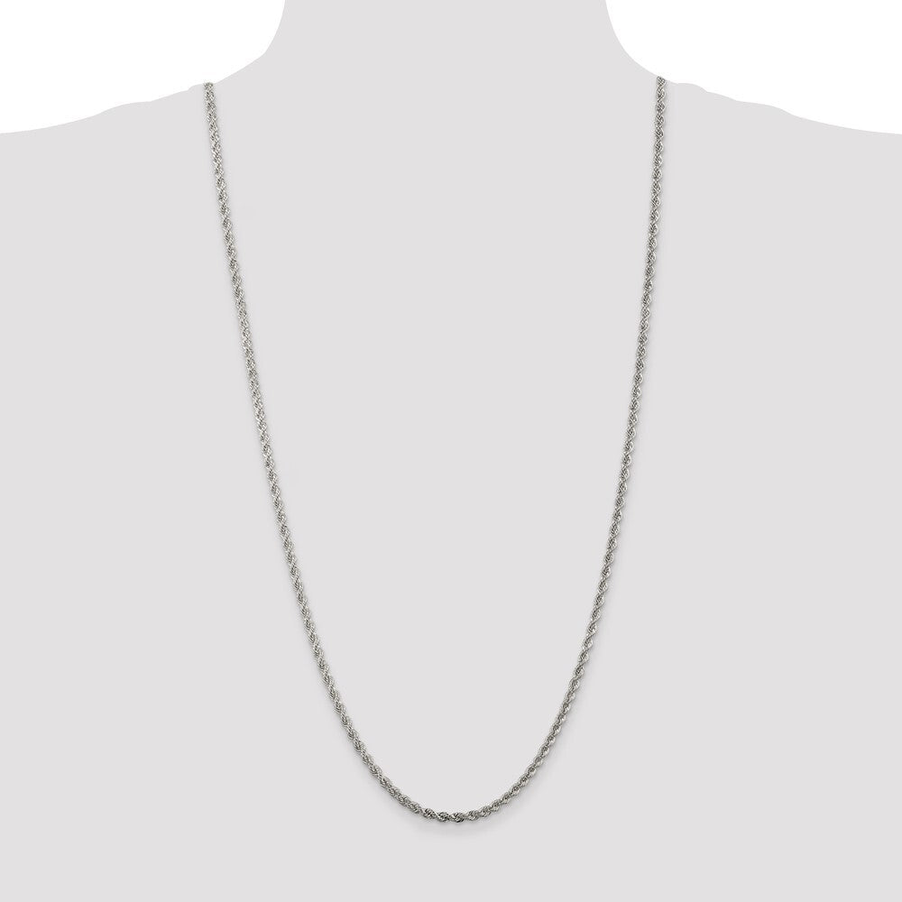 Sterling Silver Rhodium-plated 3mm Solid Rope Chain