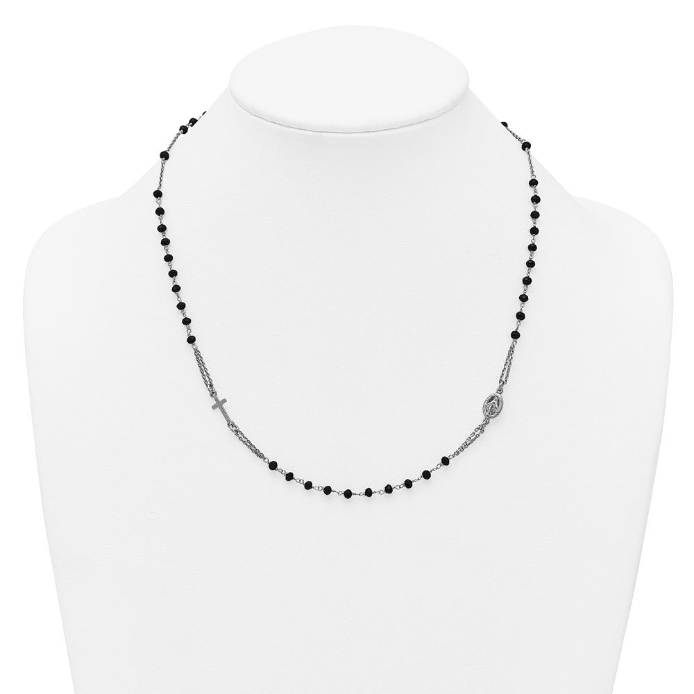 Sterling Silver Black Crystal 20" with 0.5" extender Rosary Themed Necklace