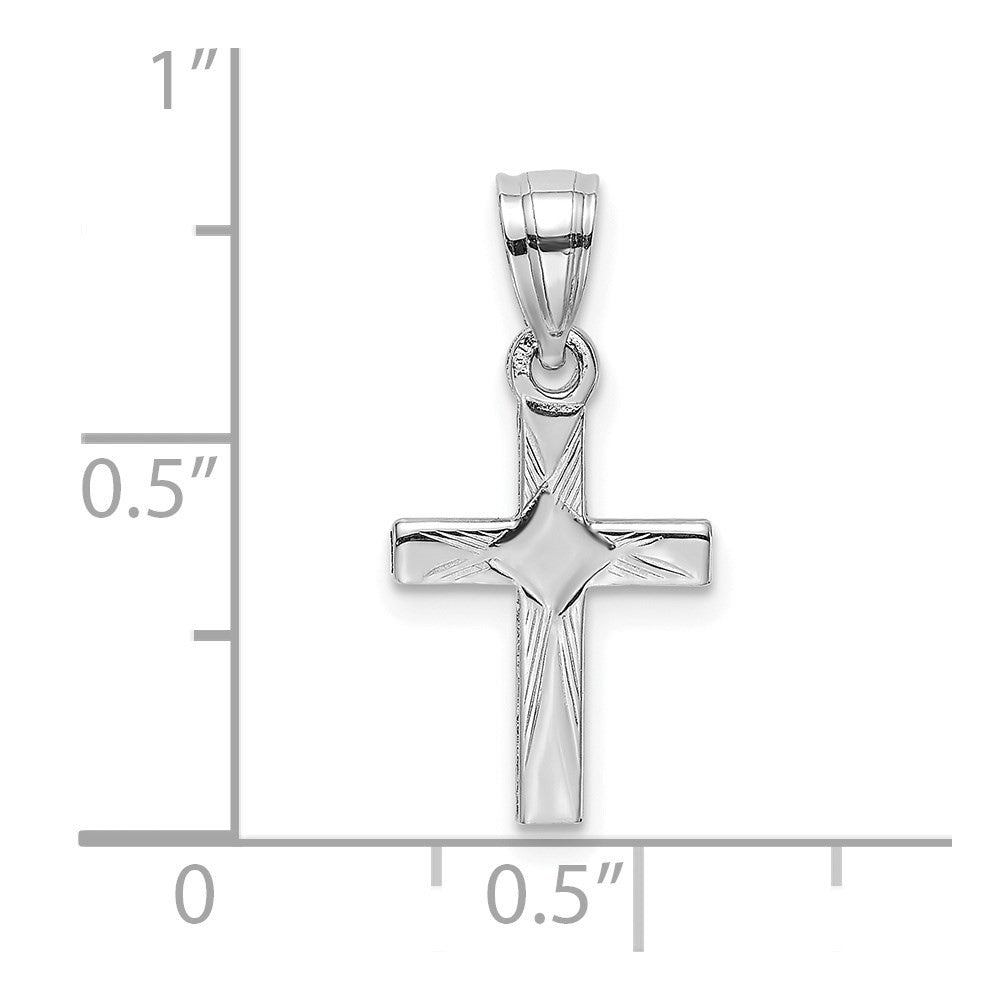 14K White Gold Diamond Shape Center Mini Cross Charm