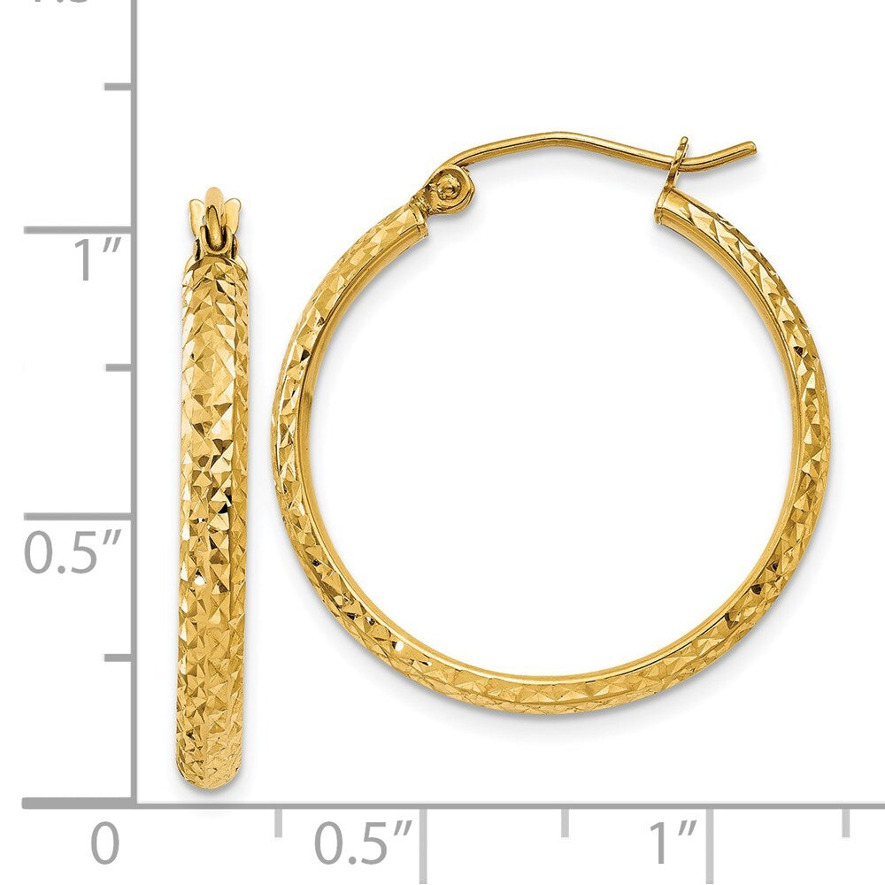 14k Yellow Gold Diamond-cut 2.8x25mm Hollow Hoop Earrings Gift for Women