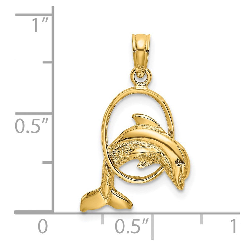 14k Yellow Gold Polished Dolphin Jumping Through Hoop Charm