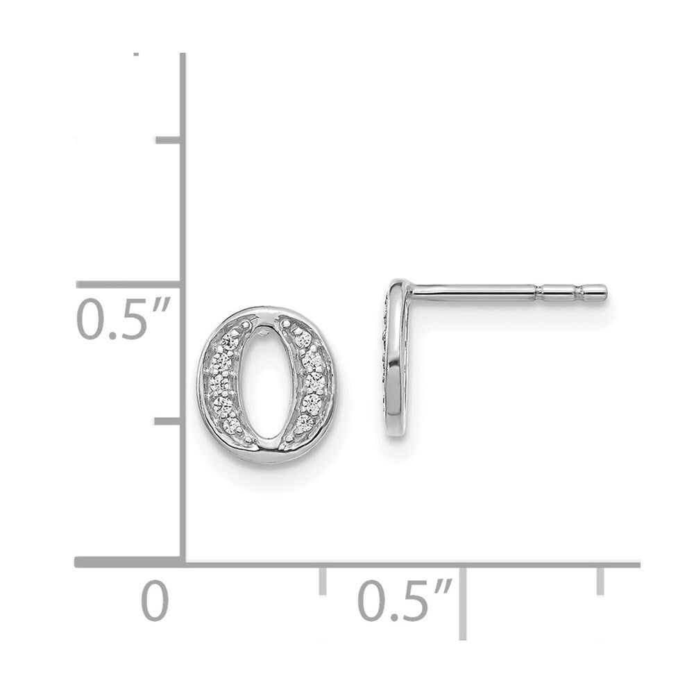 14k White Gold Diamond Initial O Stud Earrings Gift for Women