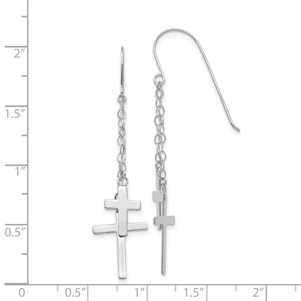 14K White Gold Chain Dangle Cross Drop Dangle Earrings w/ Shepherd Hook