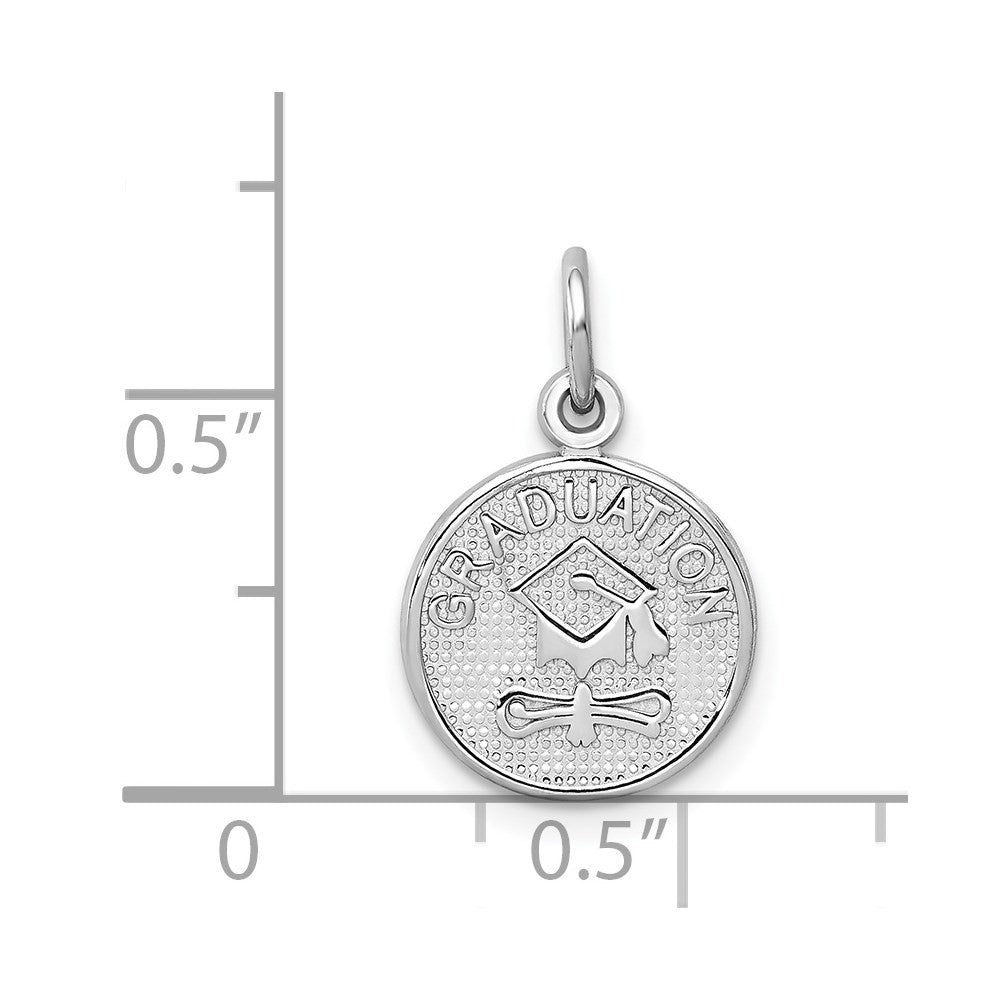 14k White Gold Polished GRADUATION Disc Charm Pendant