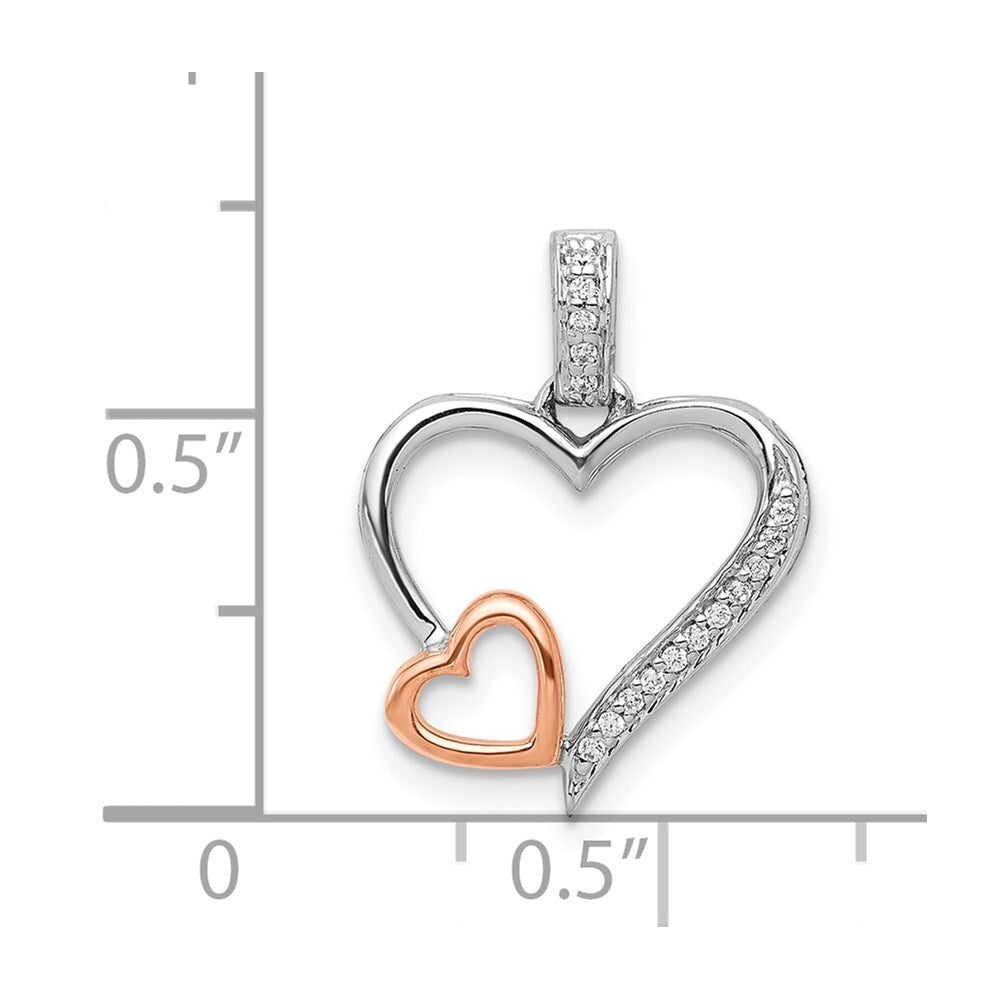 14k Two-tone Gold White and 1/20ct. Diamond Double Hearts Pendant for Women