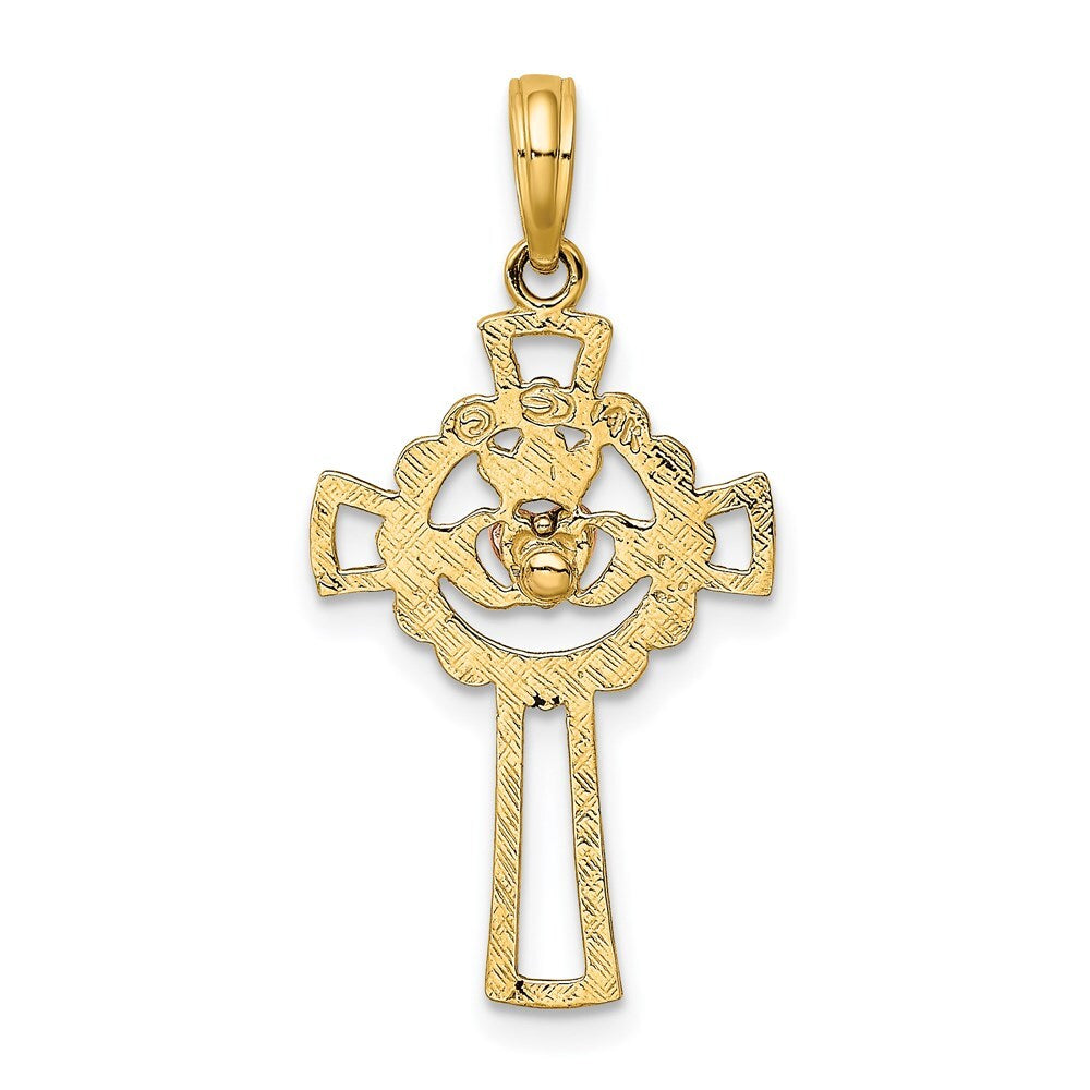 14k Two-tone Gold Claddagh Cross Charm Pendant for Women