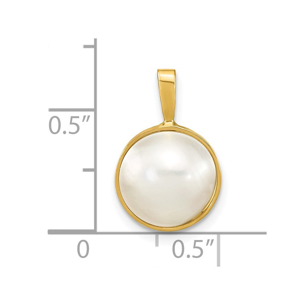14k Yellow Gold 10-11mm White Round Saltwater Cultured Mabe Pearl Pendant