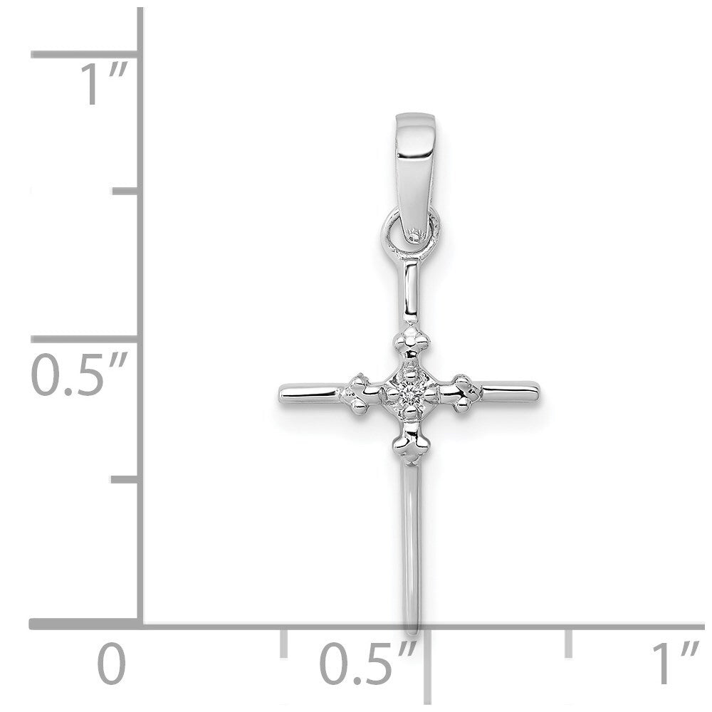 14k White Gold .01ct. Diamond Polished Budded Cross Pendant for Women