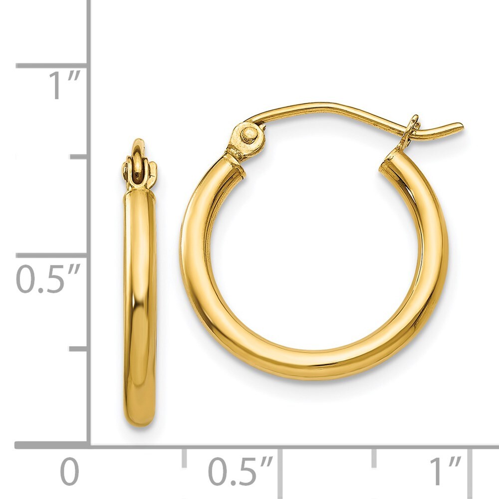 14k Yellow Gold Polished 2x17.5mm Tube Hoop Earrings Gift for Women