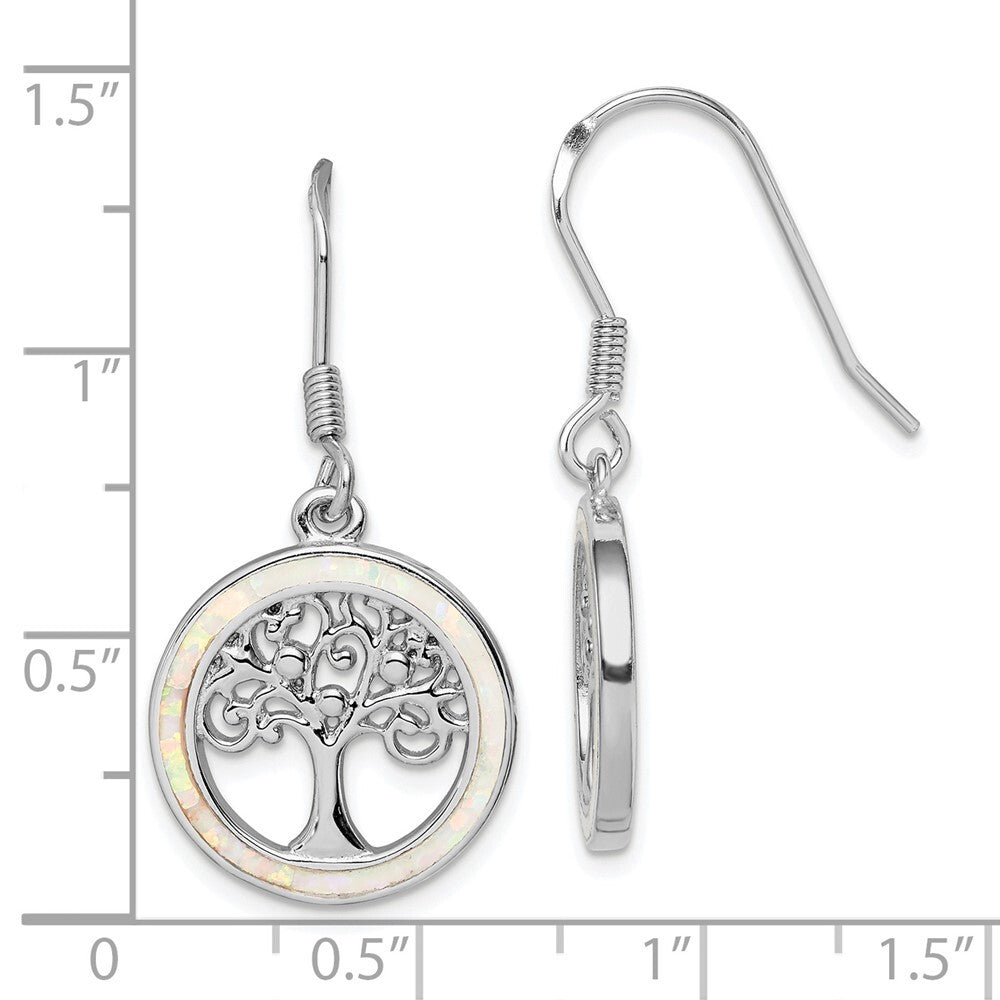 Sterling Silver Rhod-plated Creat Opal Circle Tree Dangle Earrings