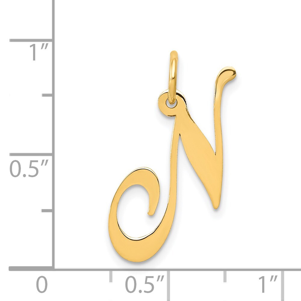 14k Yellow Gold Medium Fancy Script Letter N Initial Charm Pendant for Women