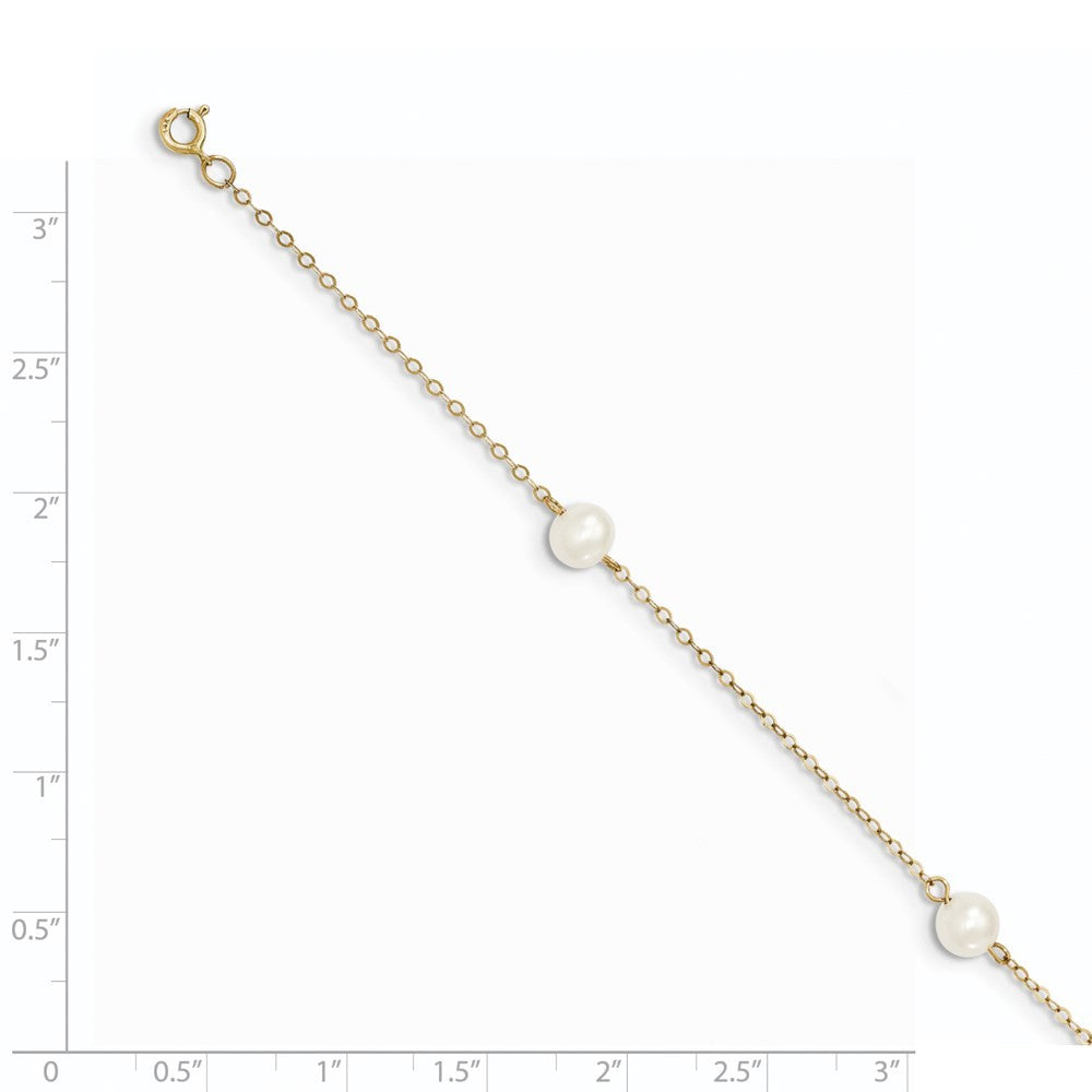 14k Gold 5mm Near-Round Freshwater Cultured Pearl 3-Station 7.25" Bracelet