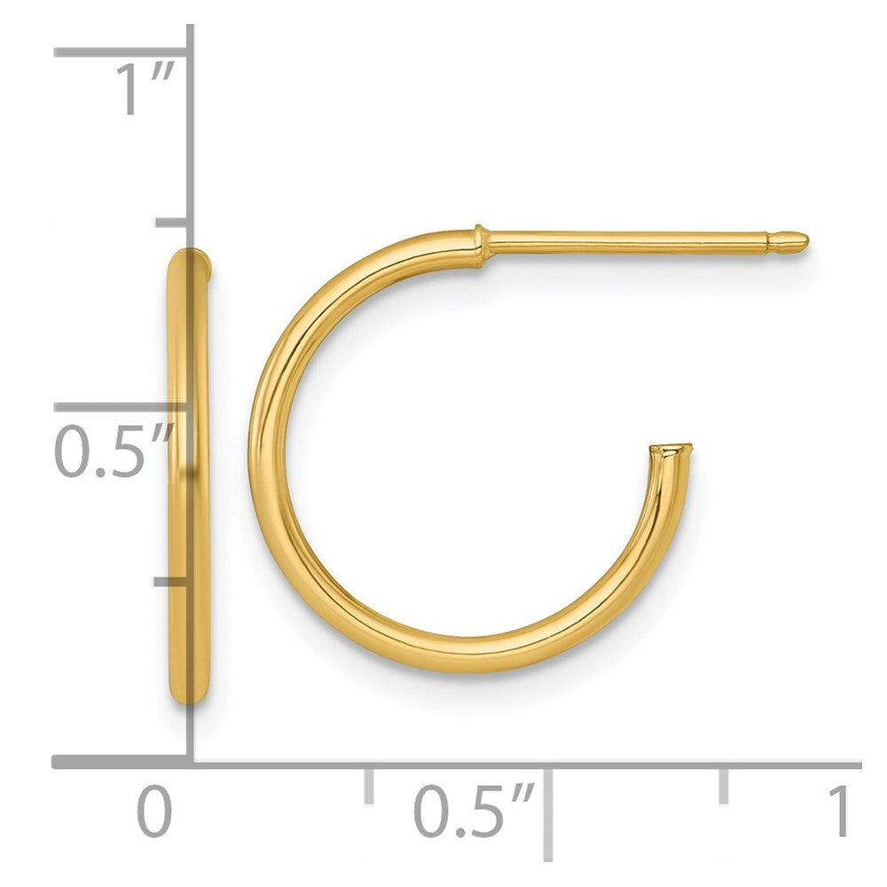 14k Yellow Gold Polished 1.5 x 16mm Solid C-Hoop Earrings Gift for Women