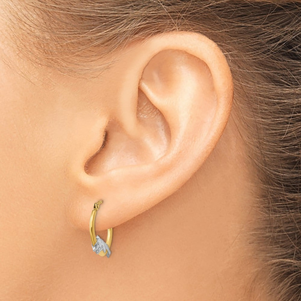 14k Yellow Gold & Rhodium Dolphin Hoop Earrings