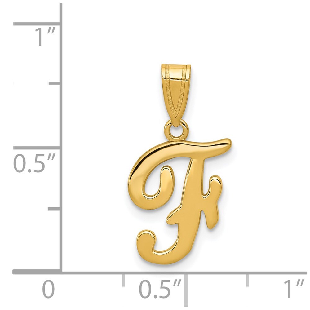 14k Yellow Gold Script Letter F Initial Pendant for Women