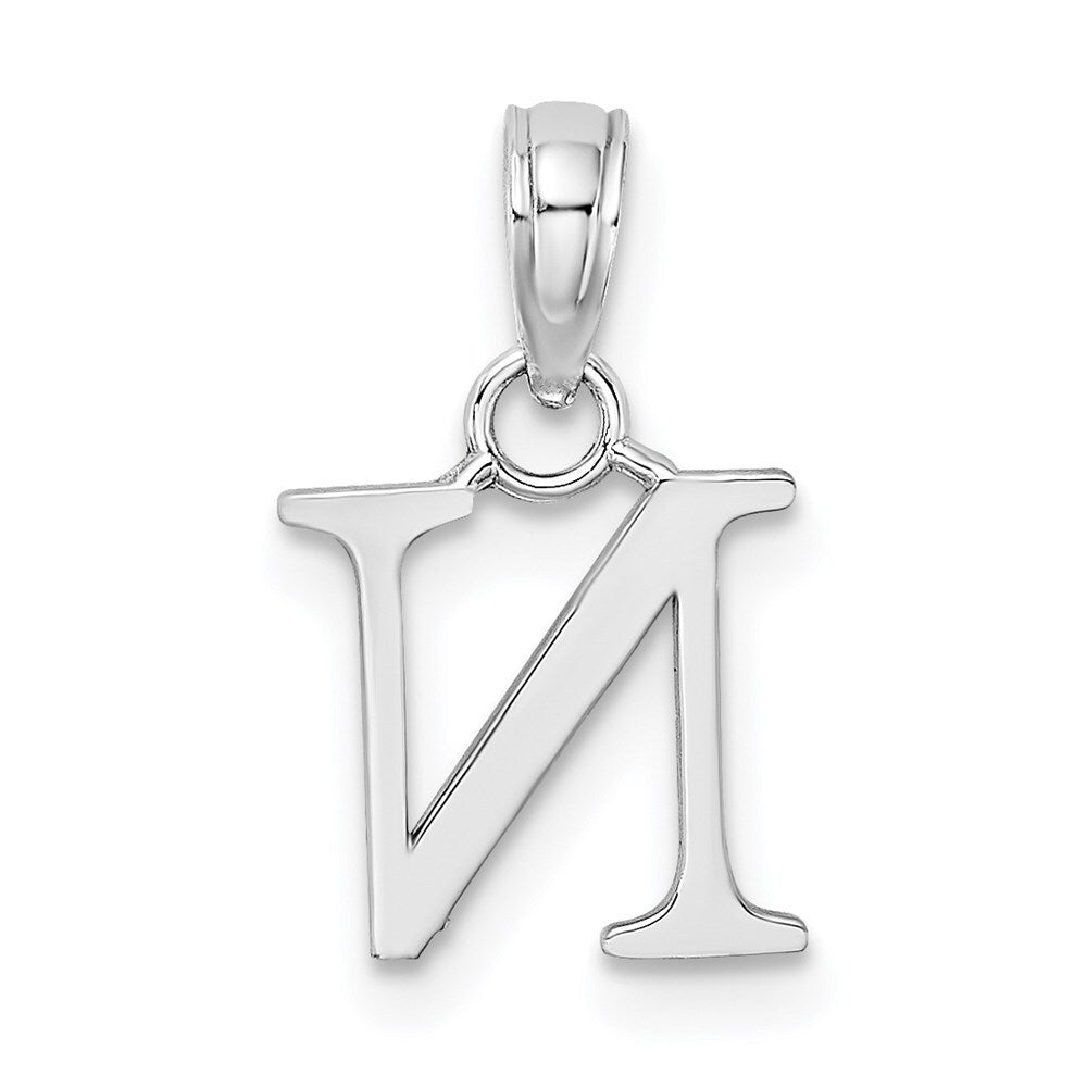 14k White Gold Polished Block Letter N Initial Pendant for Women