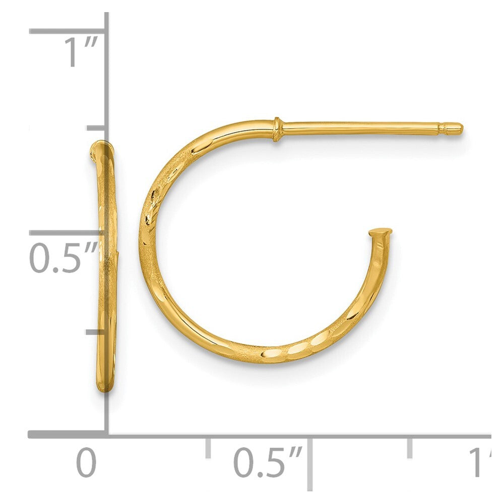 14k Yellow Gold Polished 1.2 x 16mm Diamond-cut Solid C-Hoop Earrings