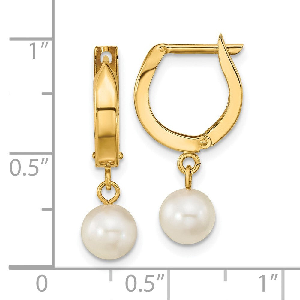 14k Yellow Gold 6-7mm Akoya Saltwater Cultured Pearl Hoop Dangle Earrings