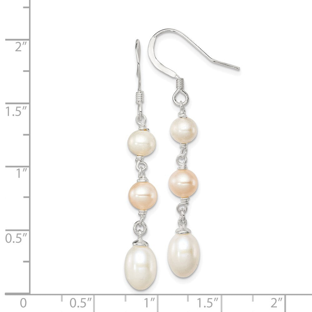 Sterling Silver Polished Pink & White Freshwater Cultured Pearl Dangle Earrings