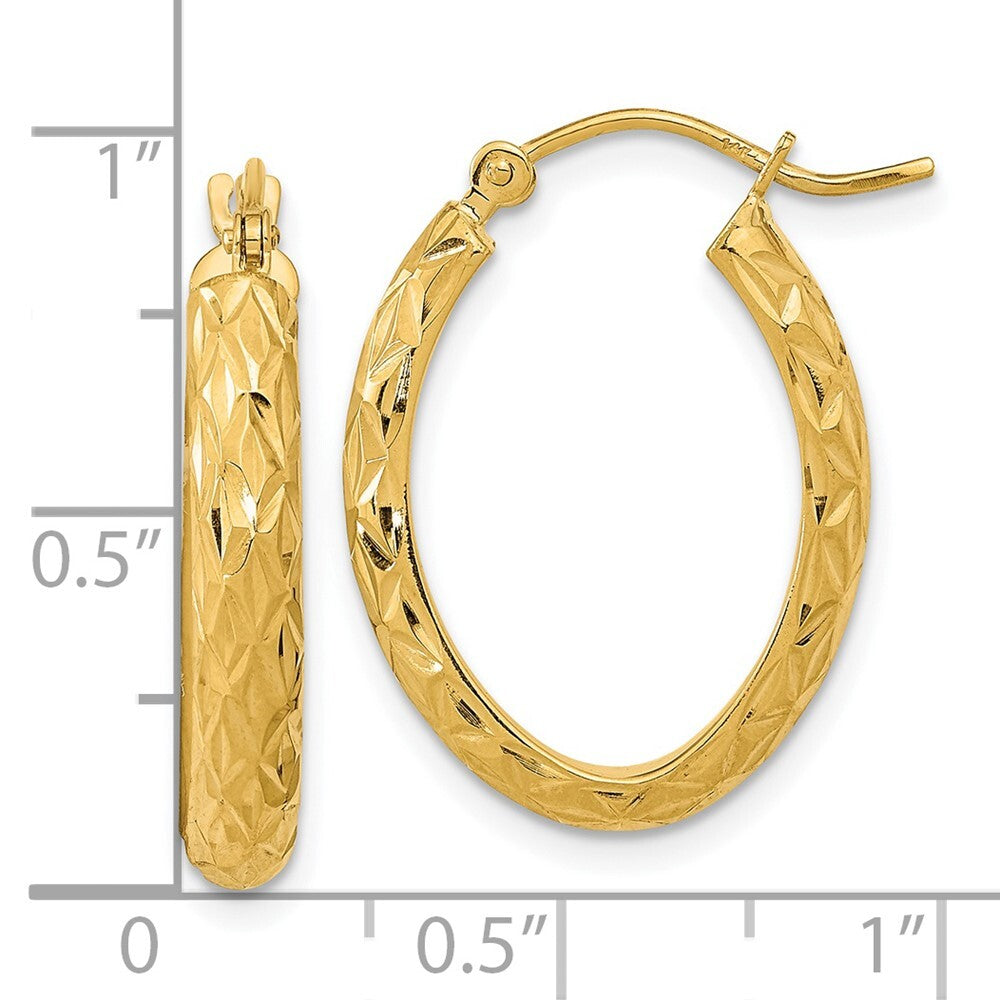 14k Yellow Gold Polished Diamond-cut Fancy Oval Hoop Earrings Gift for Women