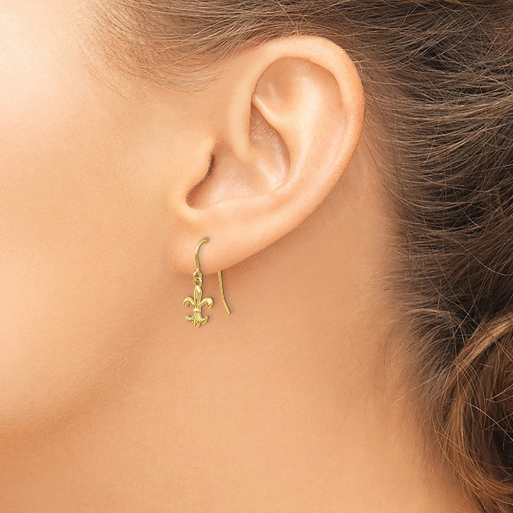 14k Yellow Gold Fleur de lis Dangle Earrings