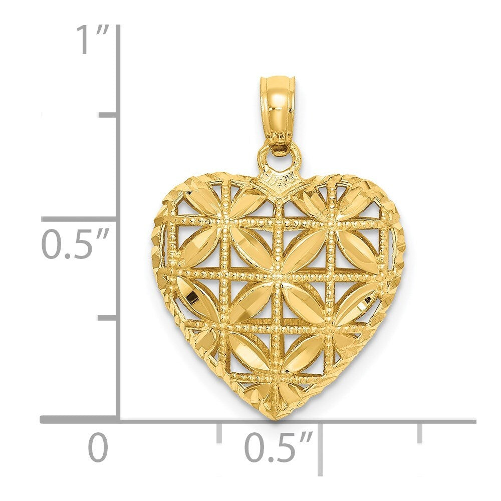 14k Yellow Gold Polished 3-D Puffed Heart Pendant for Women