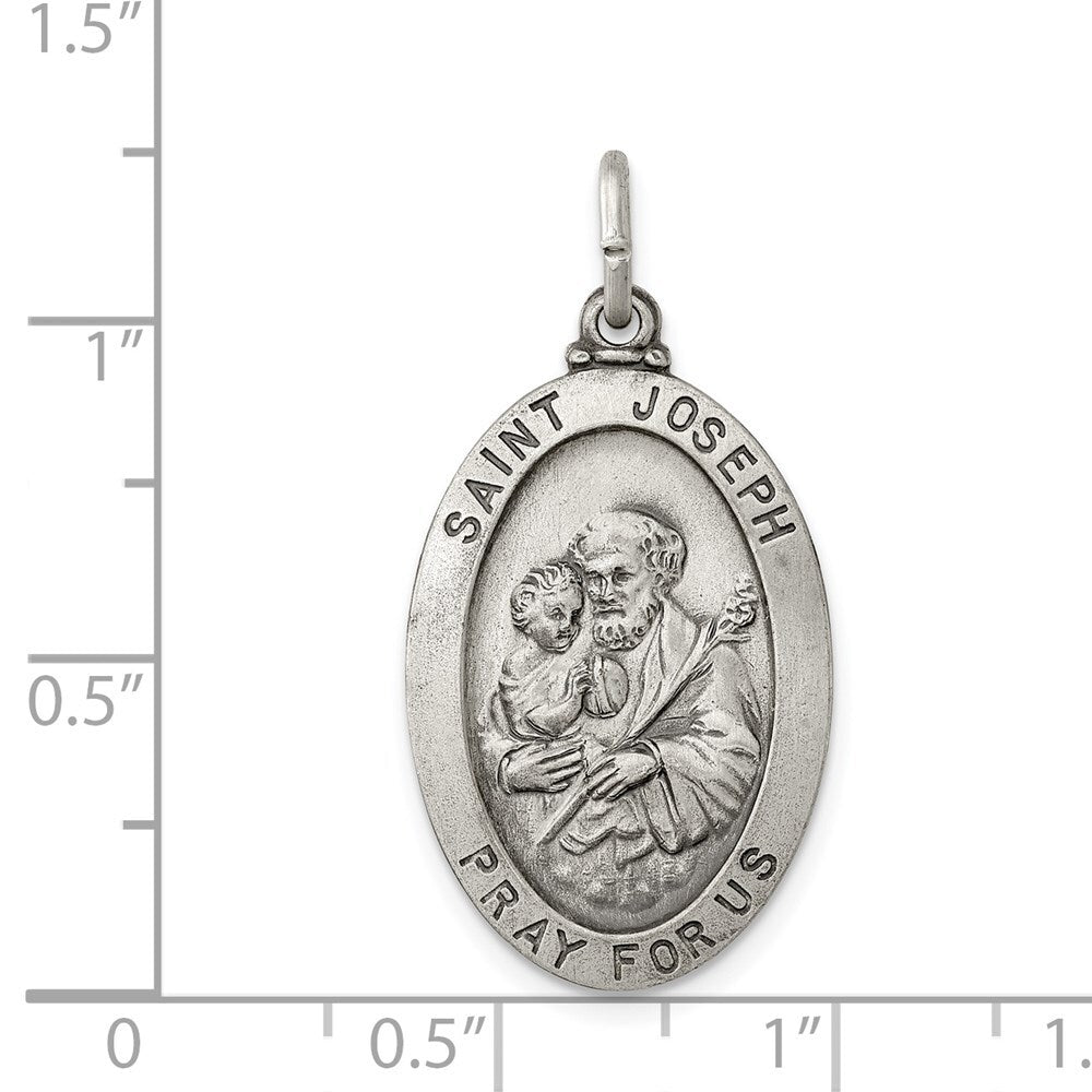 Sterling Silver Antiqued Saint Joseph Medal Pendant