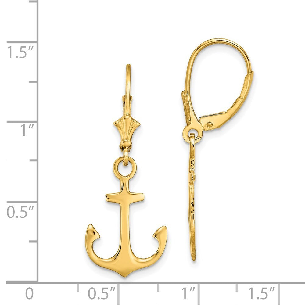 14k Yellow Gold 2-D Polished Anchor Drop Dangle Earrings