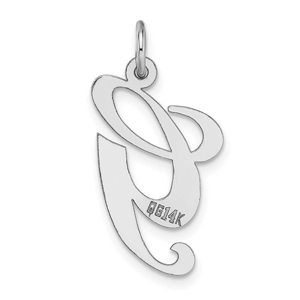 14k White Gold Large Fancy Script Letter G Initial Charm Pendant for Women