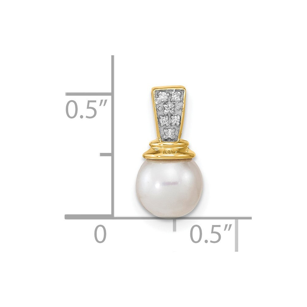 14k Yellow Gold 6-7mm Button White Freshwater Cultured Pearl and Diamond Pendant