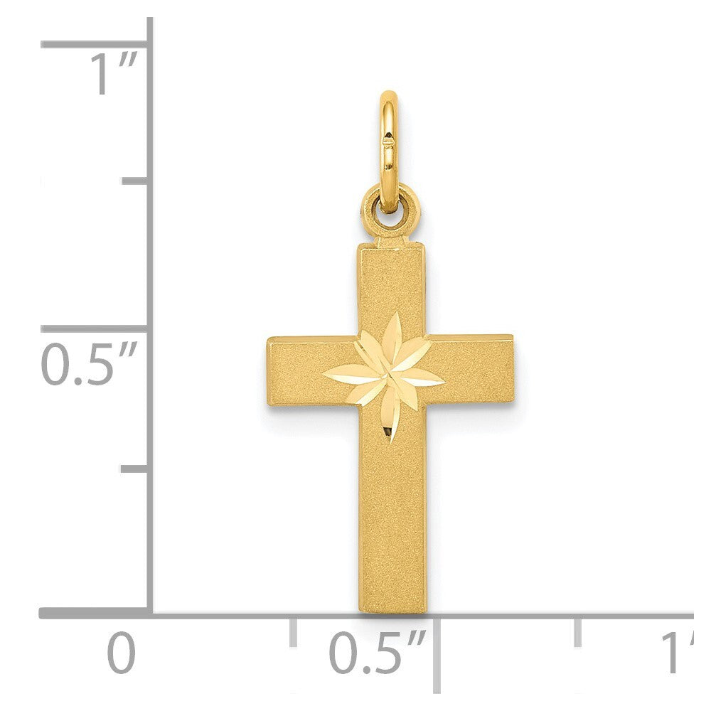 14k Yellow Gold Small Diamond-cut Cross Pendant for Women