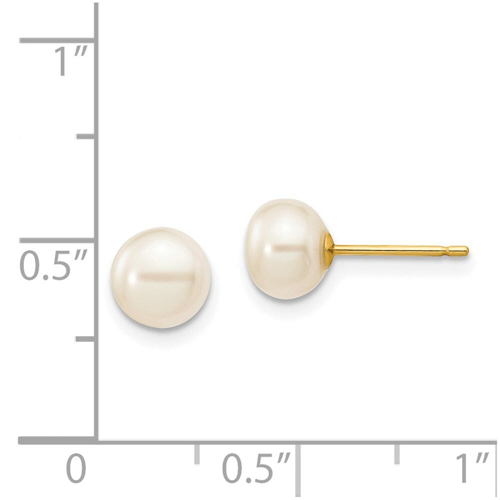 14k Yellow Gold 6-7mm White Button Freshwater Cultured Pearl Stud Earrings