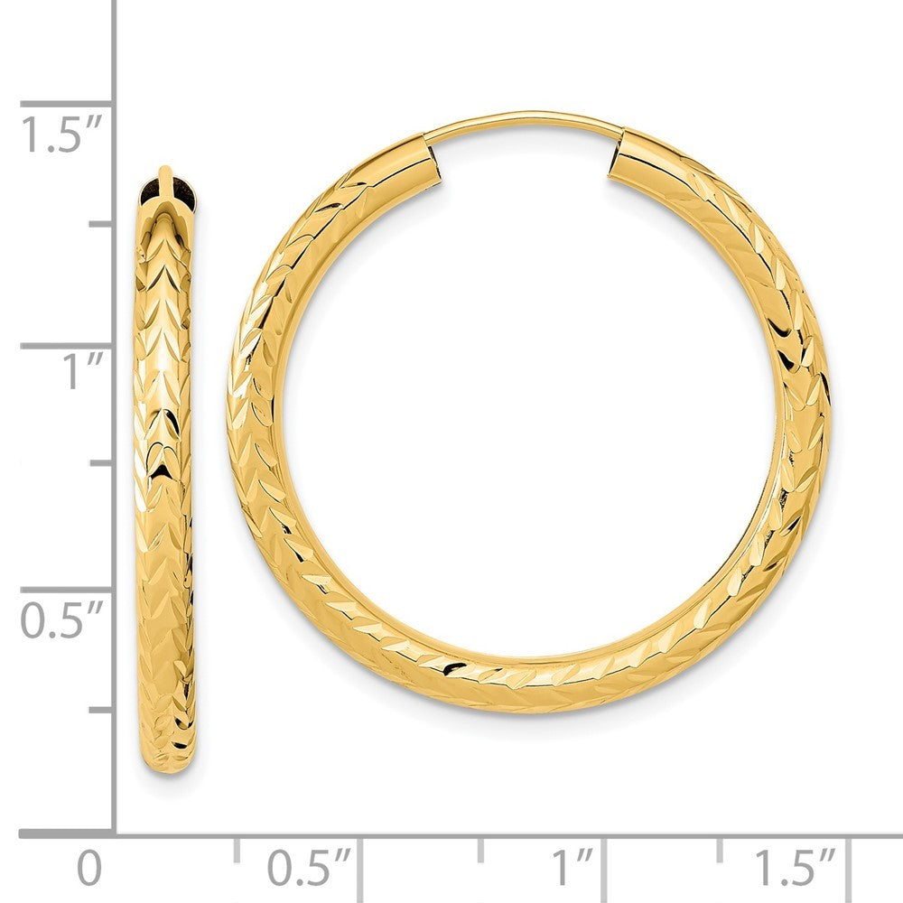 14k Yellow Gold Polished & Diamond-Cut Endless Hoop Earrings