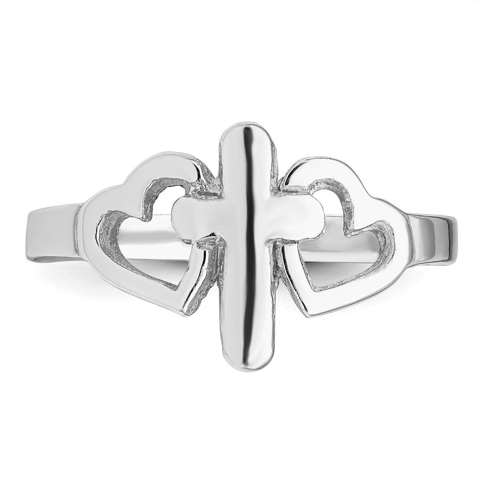 Sterling Silver Rhodium plated Hearts & Cross Ring Size 6