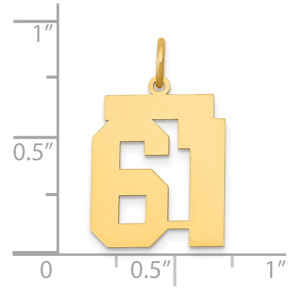 14k Yellow Gold Medium Polished Number 61 Charm Pendant for Women