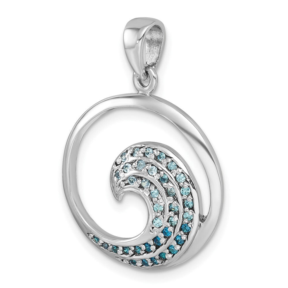 Sterling Silver Rhodium-Plated Polished Cubic Zirconia Wave Pendant