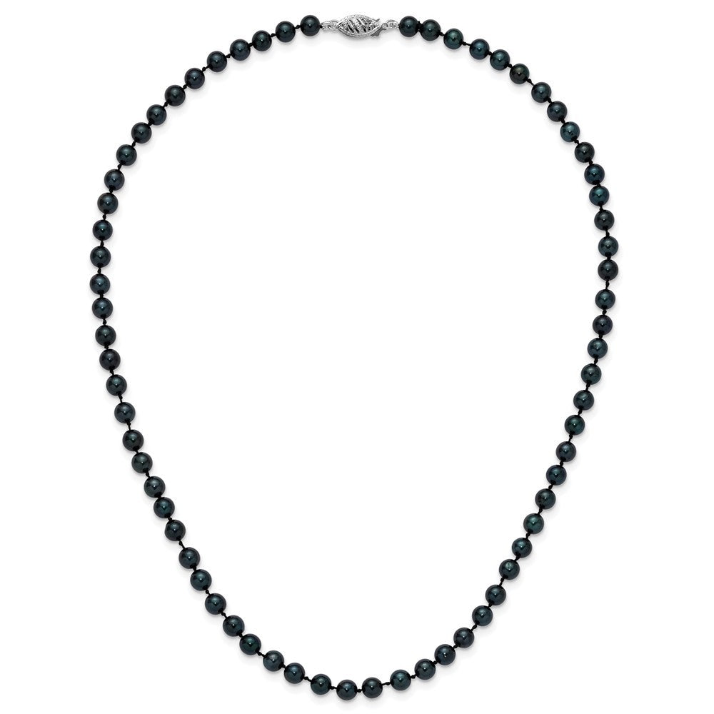 14k White Gold 5-6mm Black Round Akoya Saltwater Cultured Pearl 18 inch Necklace
