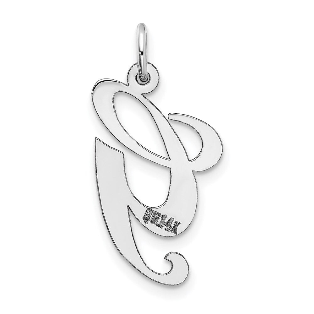 14k White Gold Medium Fancy Script Letter G Initial Charm Pendant for Women