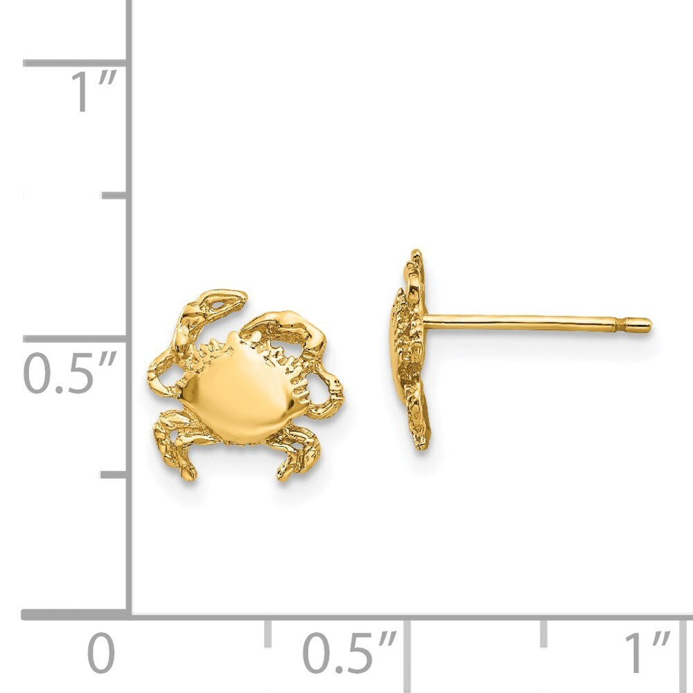 14k Yellow Gold Crab Stud Earrings Gift for Women