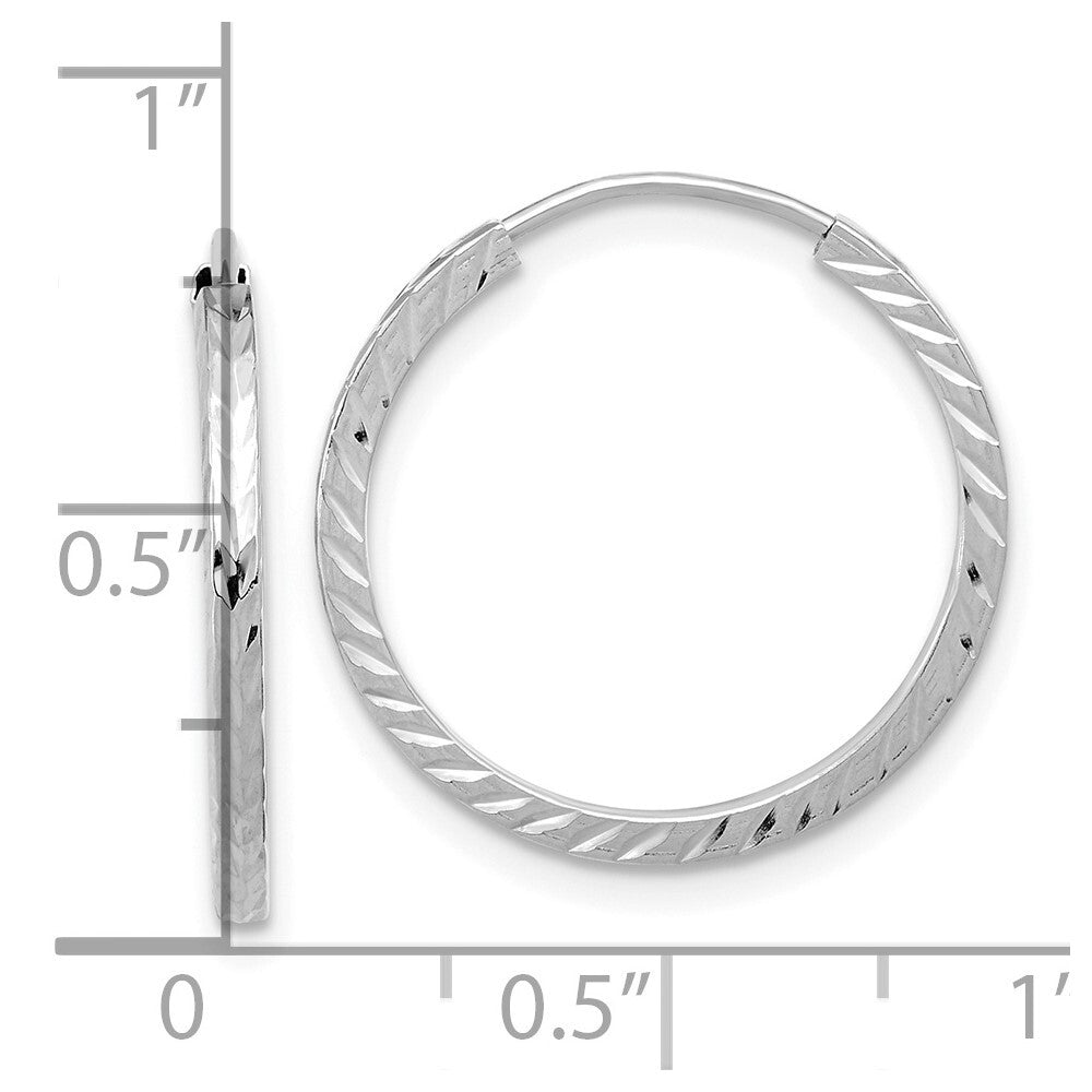 14k White Gold Diamond-cut Square Tube Endless Hoop Earrings Gift for Women