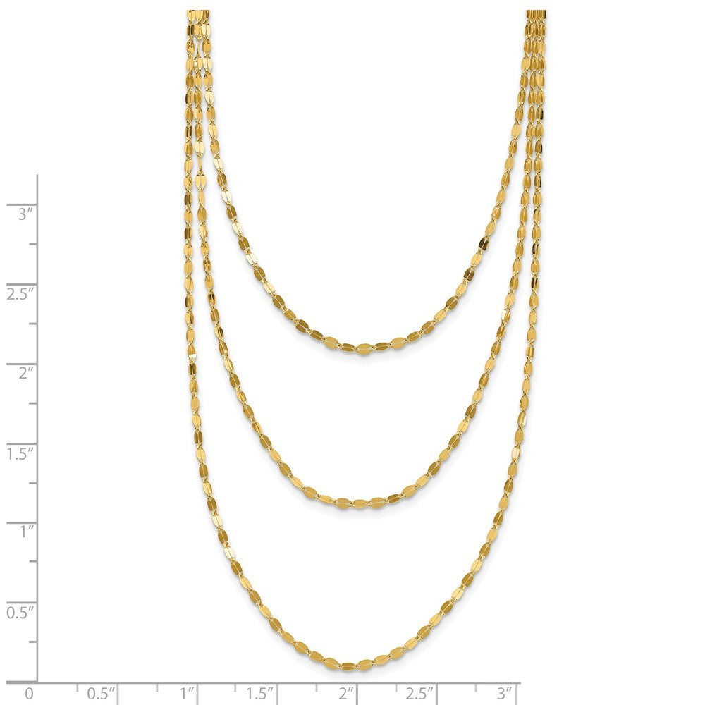 14k Yellow Gold Polished Triple Strand Bib Fancy Chain Necklace 19.5" Necklace