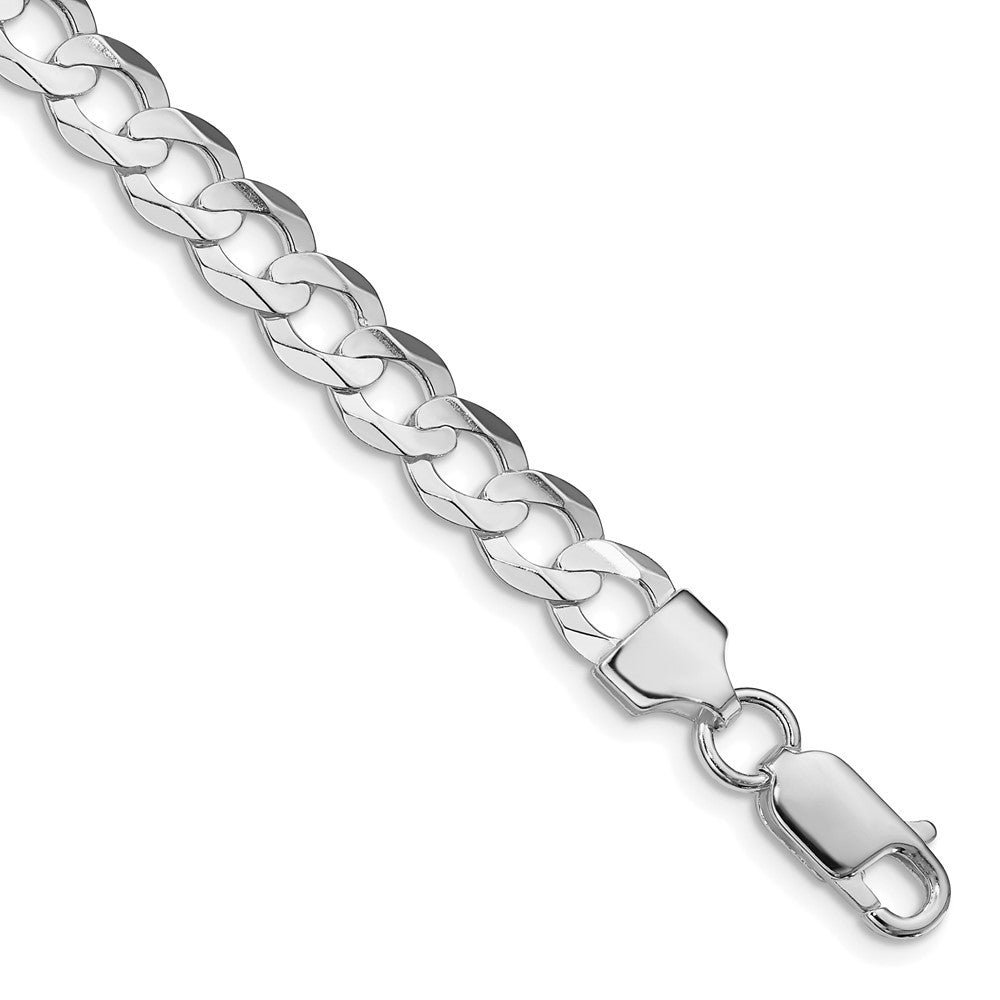 Sterling Silver Rhodium-plated 6.75mm Concave Beveled Curb Chain Bracelet